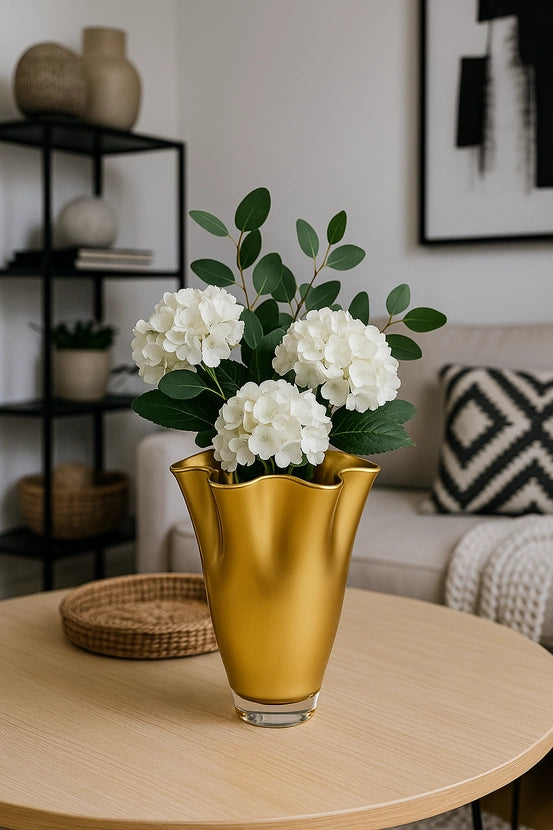 Wavy Glass Vase, Gold Metallic Glass Vase, Decoration