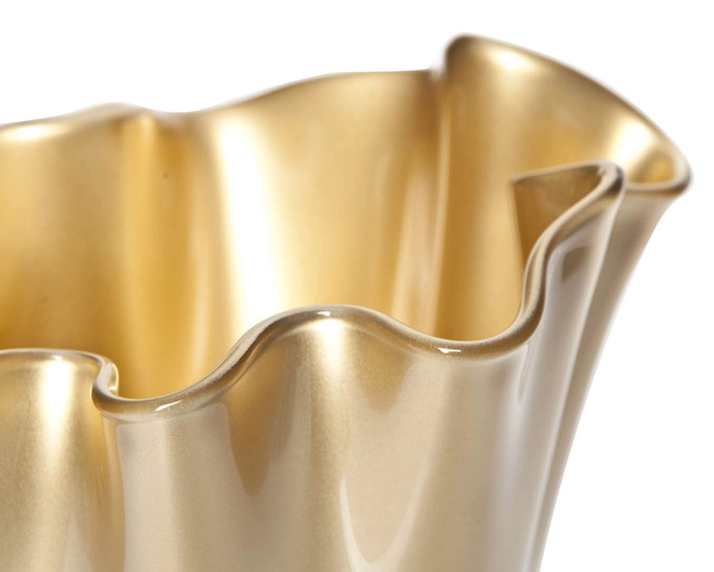 Wavy Glass Vase, Gold Metallic Glass Vase, Decoration