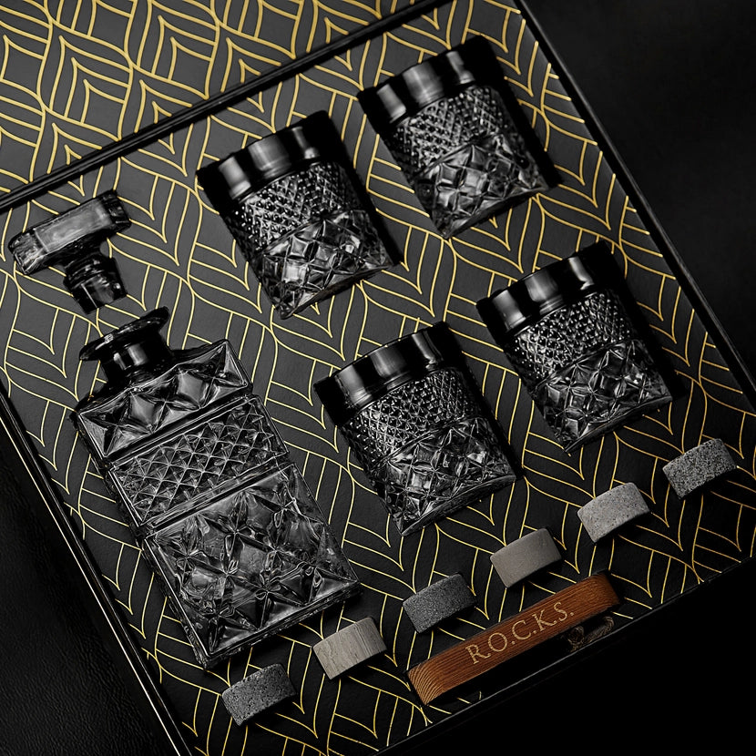 Whiskey Decanter with Glasses & Chilling Stones Gift Set