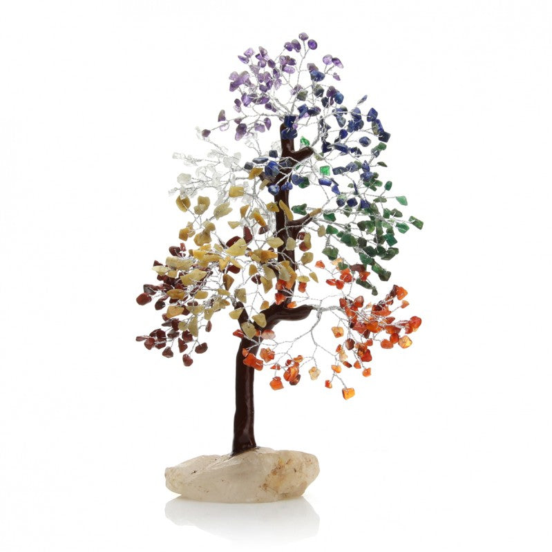 Tree with Chakra Stones and Quartz Base