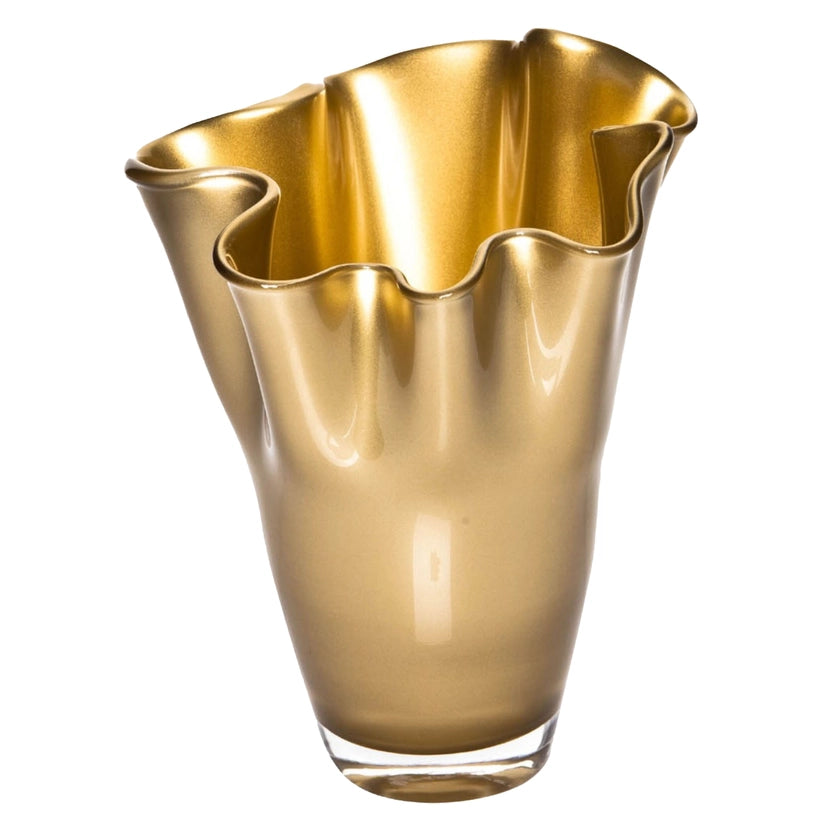 Wavy Glass Vase, Gold Metallic Glass Vase, Decoration