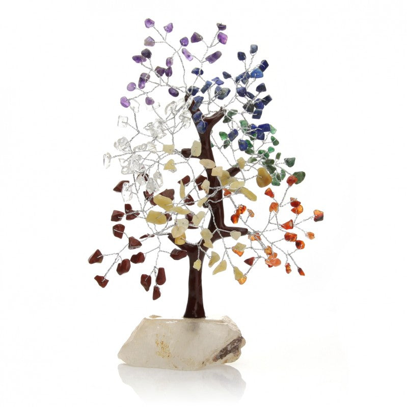 Tree with Chakra Stones and Quartz Base